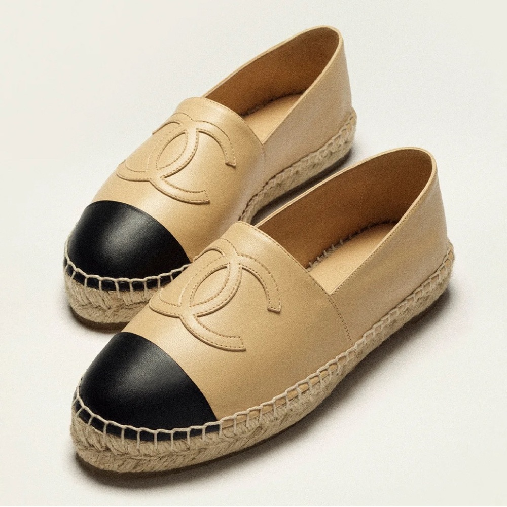 Chanel Beige and Black Espadrille Flats